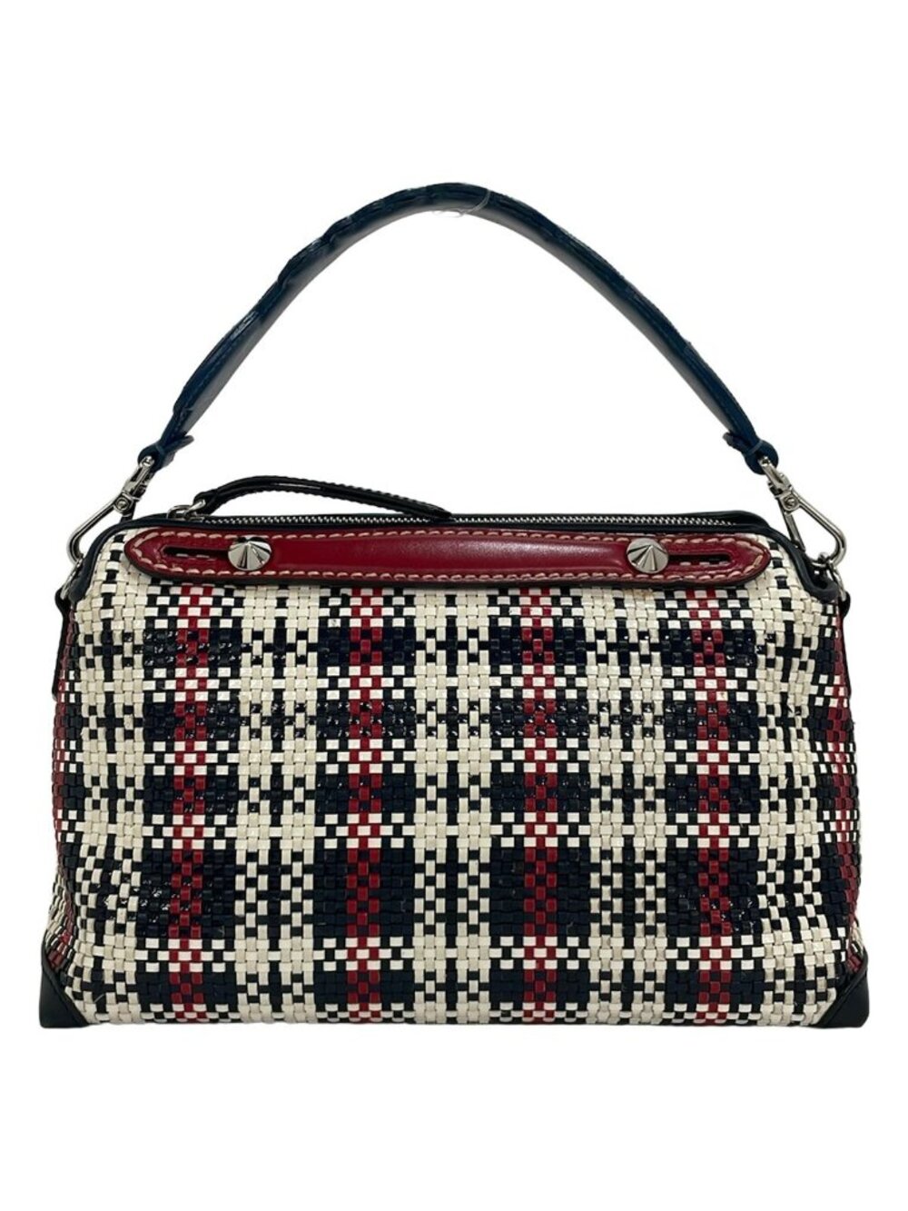 Fendi Handbag by the Way Dark Navy White Red Braided Leather